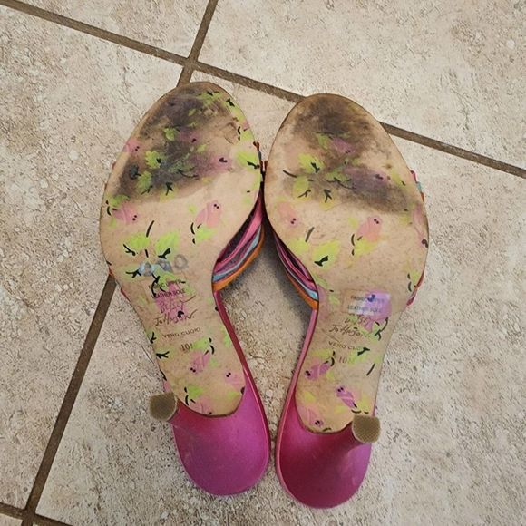 BETSEY JOHNSON Multicolor Satin Rose Heels slip on size 10 - Picture 6 of 6